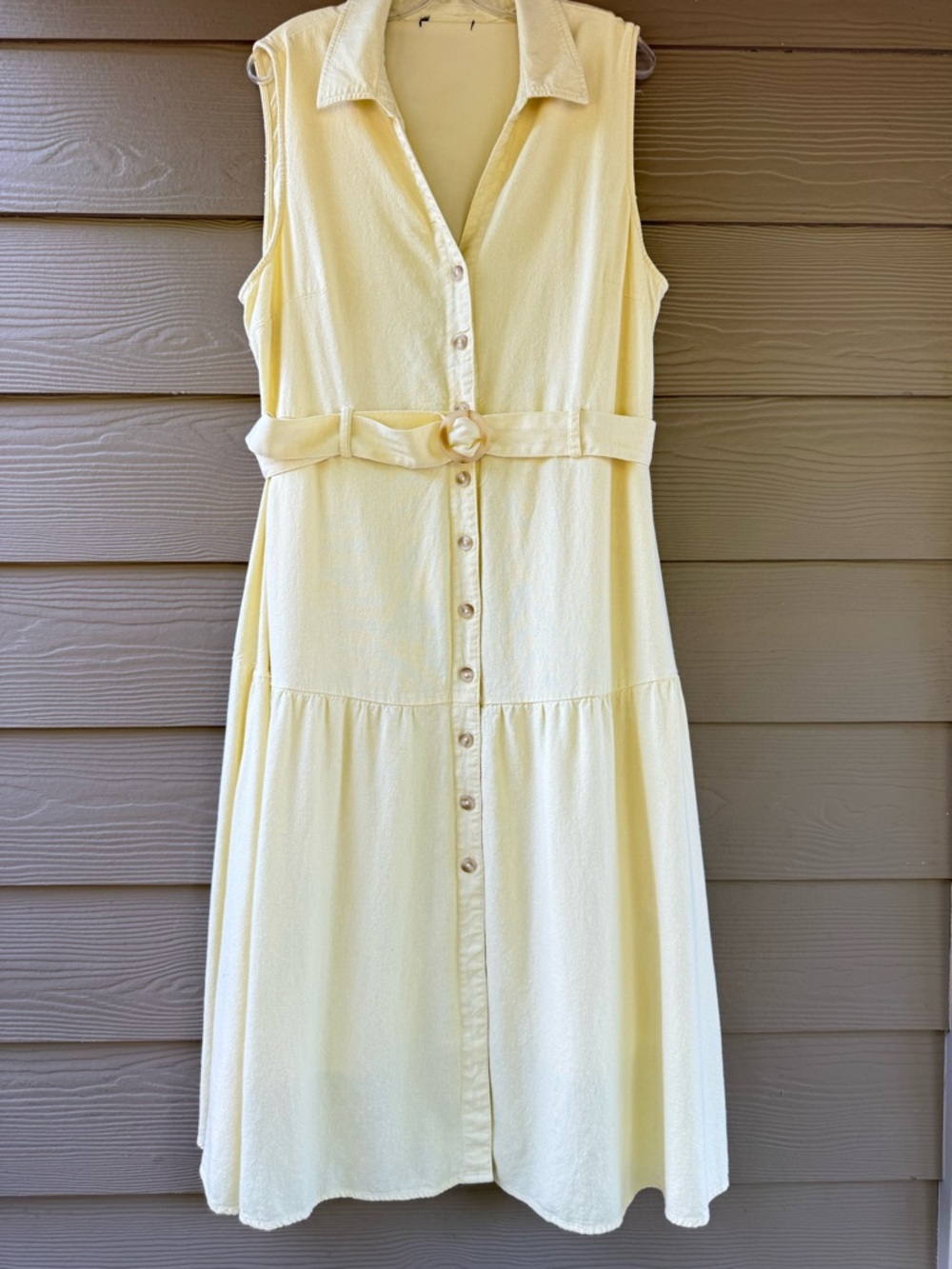 Nicole Miller Yellow Linen Blend Belted Collared Midi Sleeveless Shirt Dress XL - Picture 6 of 11